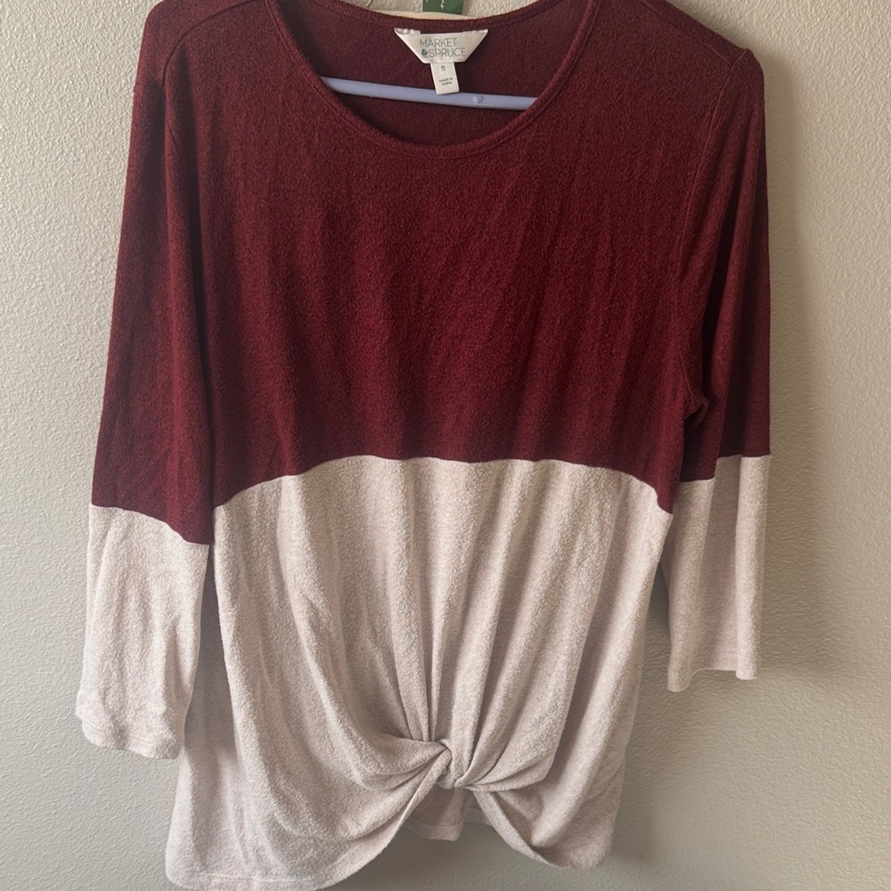 Universal Thread Maroon and Cream Long Sleeve Top